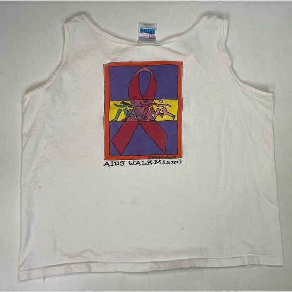 VINTAGE Aids Walk Miami 1996 Graphic Tank Top Women XL White 90s Single Stitch - Picture 1 of 12